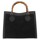 GUCCI Bamboo Hand Bag Suede Leather Black Gold 002 1186 0260 Auth 152254-13