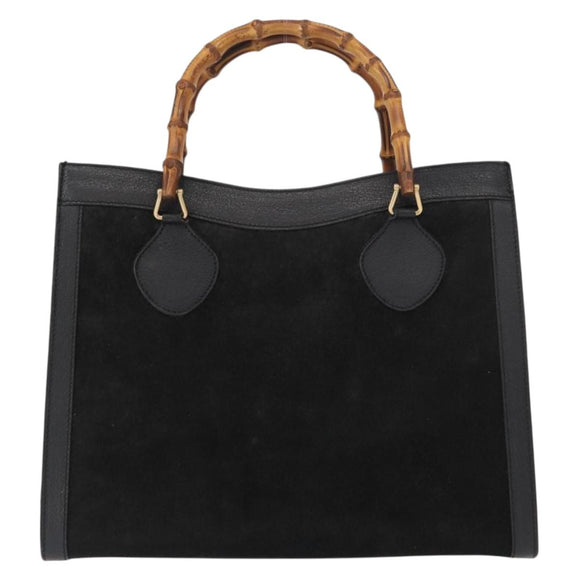 GUCCI Bamboo Hand Bag Suede Leather Black Gold 002 1186 0260 Auth 152254