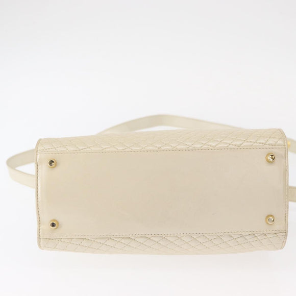 BALLY Quilted Hand Bag Leather Plastic 2way Cream Gold Auth 152255