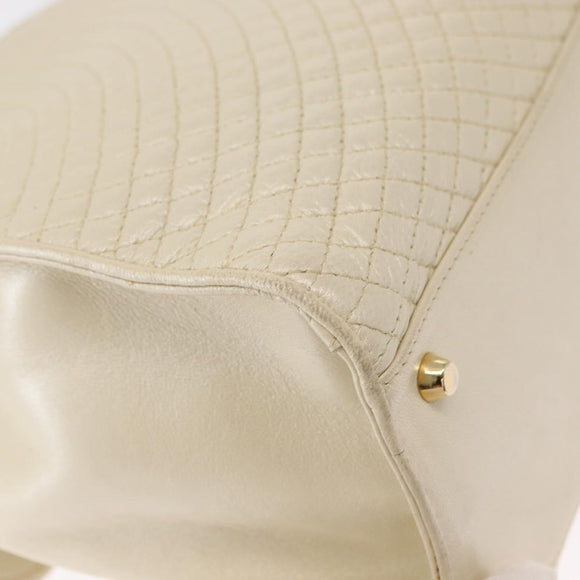 BALLY Quilted Hand Bag Leather Plastic 2way Cream Gold Auth 152255