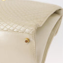BALLY Quilted Hand Bag Leather Plastic 2way Cream Gold Auth 152255-15