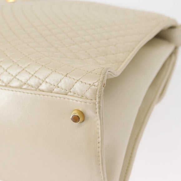 BALLY Quilted Hand Bag Leather Plastic 2way Cream Gold Auth 152255