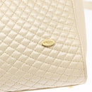 BALLY Quilted Hand Bag Leather Plastic 2way Cream Gold Auth 152255-16