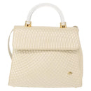 BALLY Quilted Hand Bag Leather Plastic 2way Cream Gold Auth 152255-2