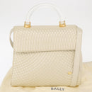 BALLY Quilted Hand Bag Leather Plastic 2way Cream Gold Auth 152255-25