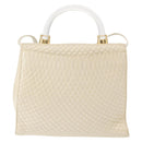 BALLY Quilted Hand Bag Leather Plastic 2way Cream Gold Auth 152255-3