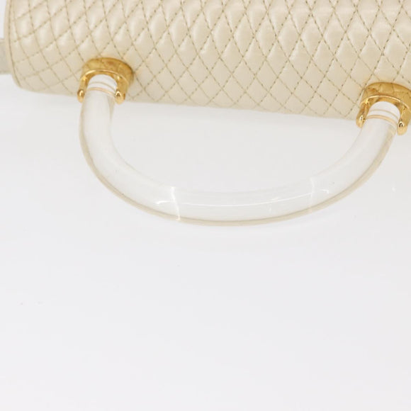 BALLY Quilted Hand Bag Leather Plastic 2way Cream Gold Auth 152255
