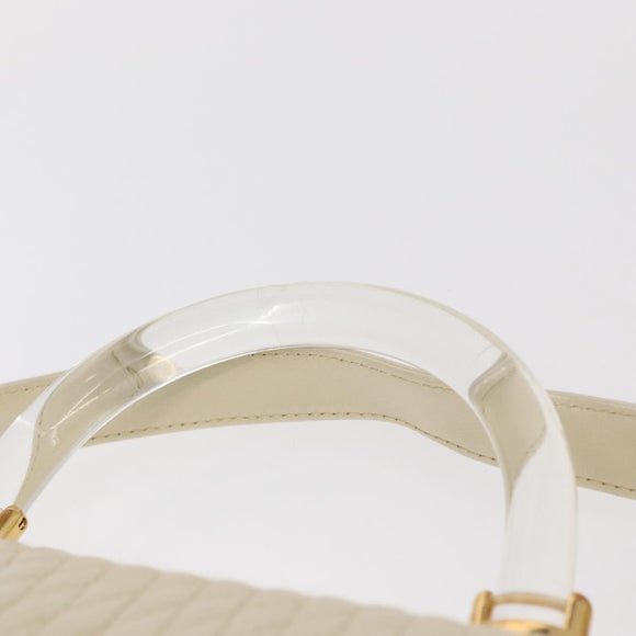 BALLY Quilted Hand Bag Leather Plastic 2way Cream Gold Auth 152255