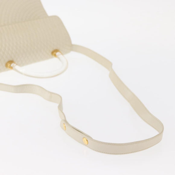BALLY Quilted Hand Bag Leather Plastic 2way Cream Gold Auth 152255