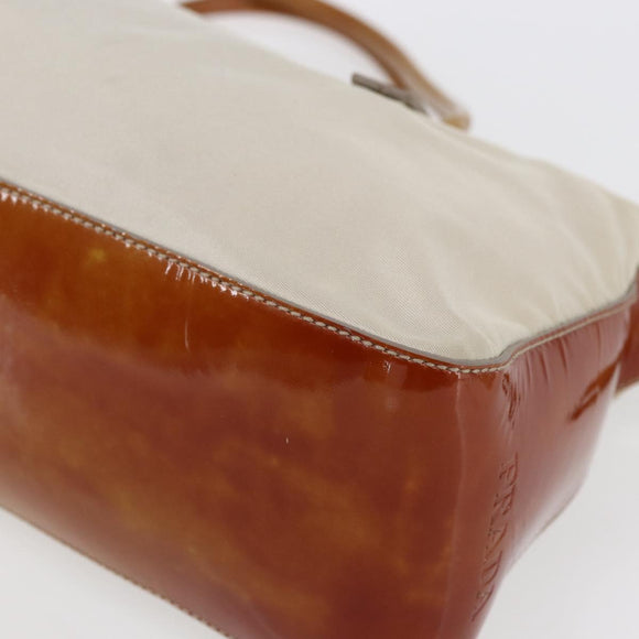 PRADA Hand Bag Nylon Enamel 2way White Silver Auth 152256