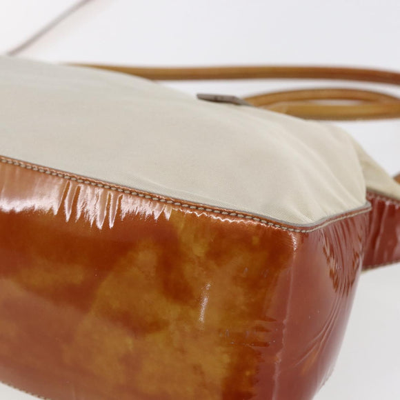 PRADA Hand Bag Nylon Enamel 2way White Silver Auth 152256