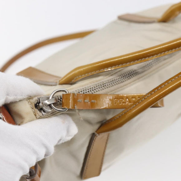 PRADA Hand Bag Nylon Enamel 2way White Silver Auth 152256
