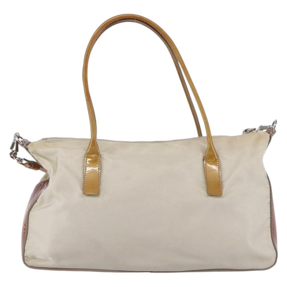 PRADA Hand Bag Nylon Enamel 2way White Silver Auth 152256