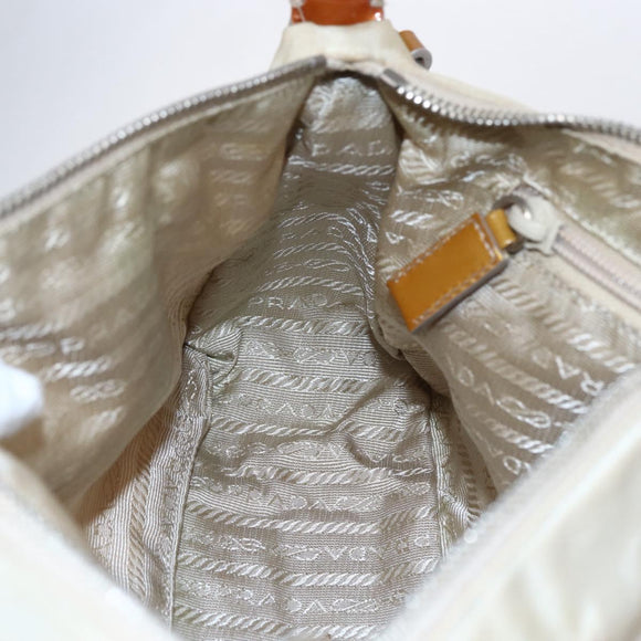 PRADA Hand Bag Nylon Enamel 2way White Silver Auth 152256