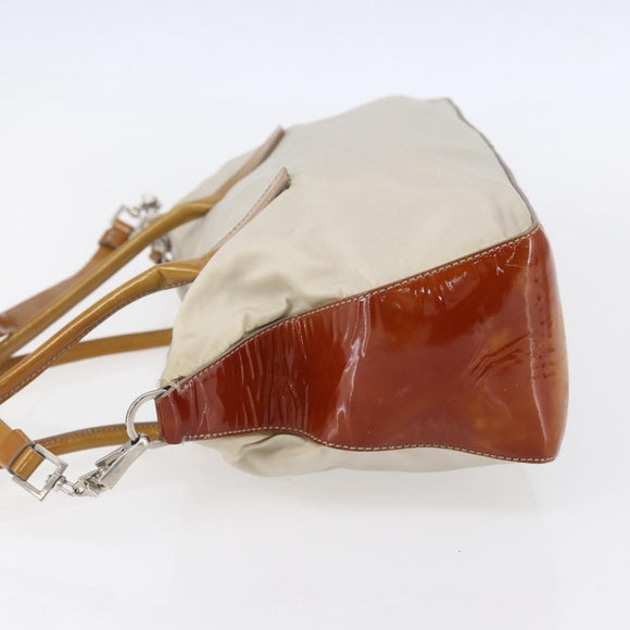 PRADA Hand Bag Nylon Enamel 2way White Silver Auth 152256