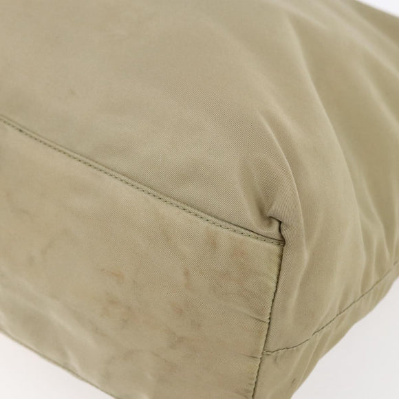 PRADA Hand Bag Nylon Khaki Silver Auth 152257