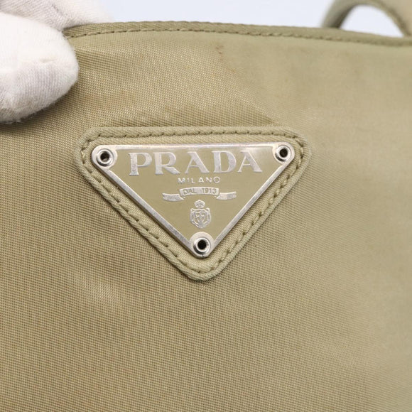 PRADA Hand Bag Nylon Khaki Silver Auth 152257