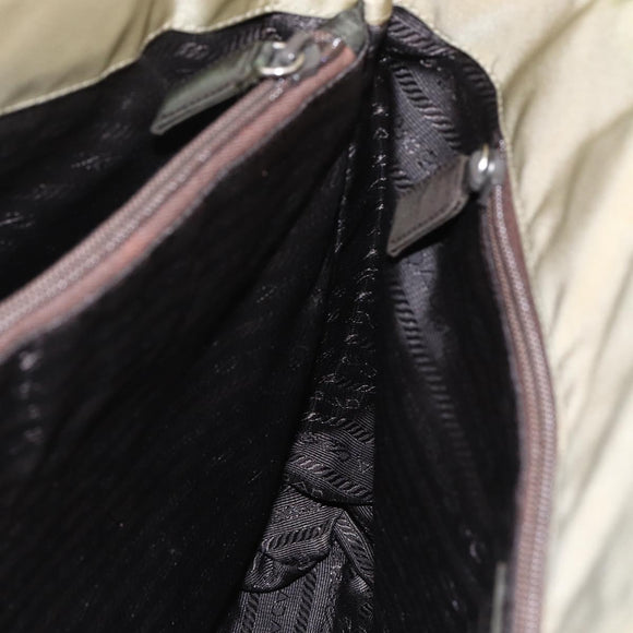 PRADA Hand Bag Nylon Khaki Silver Auth 152257