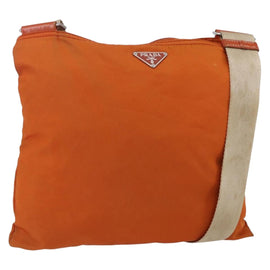 PRADA Shoulder Bag Nylon Orange Silver Auth 152258