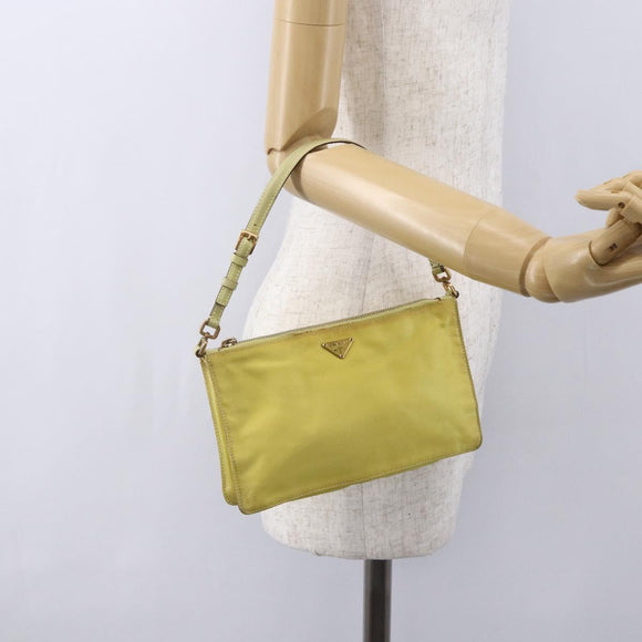PRADA Accessory Pouch Nylon Yellow Gold Auth 152259