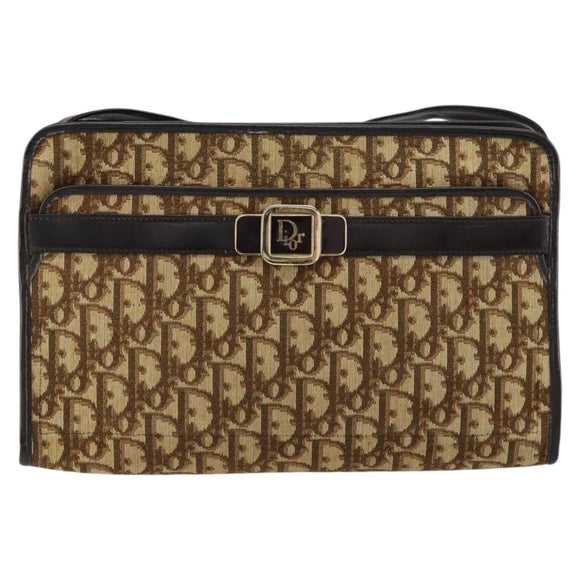 Christian Dior Trotter Canvas Shoulder Bag Beige Gold Auth 152260