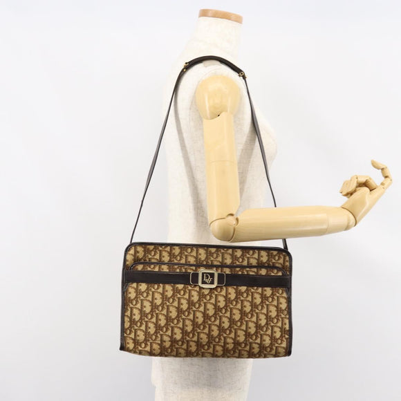Christian Dior Trotter Canvas Shoulder Bag Beige Gold Auth 152260