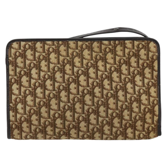 Christian Dior Trotter Canvas Shoulder Bag Beige Gold Auth 152260