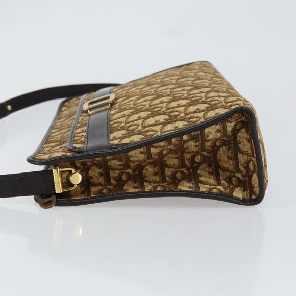 Christian Dior Trotter Canvas Shoulder Bag Beige Gold Auth 152260
