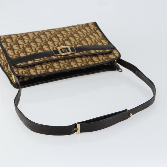 Christian Dior Trotter Canvas Shoulder Bag Beige Gold Auth 152260