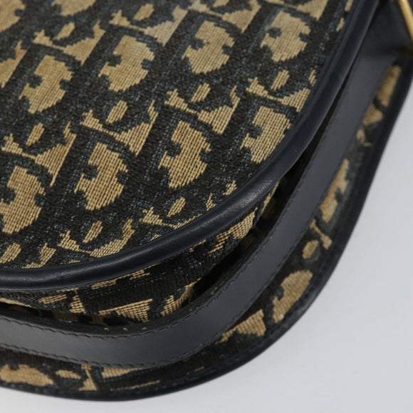 Christian Dior Trotter Canvas Shoulder Bag Navy Gold Auth 152262