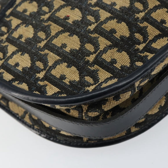 Christian Dior Trotter Canvas Shoulder Bag Navy Gold Auth 152262