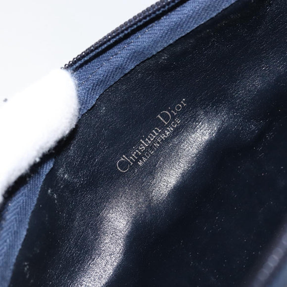 Christian Dior Trotter Canvas Shoulder Bag Navy Gold Auth 152262