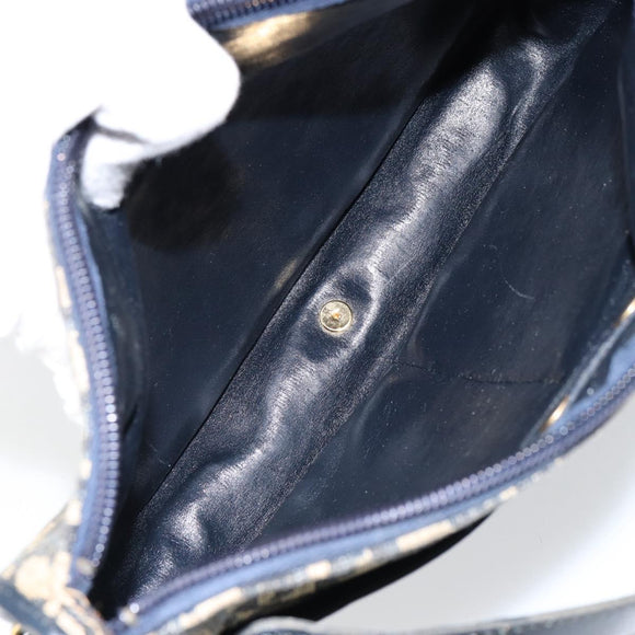 Christian Dior Trotter Canvas Shoulder Bag Navy Gold Auth 152262
