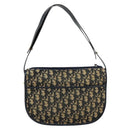 Christian Dior Trotter Canvas Shoulder Bag Navy Gold Auth 152262-2