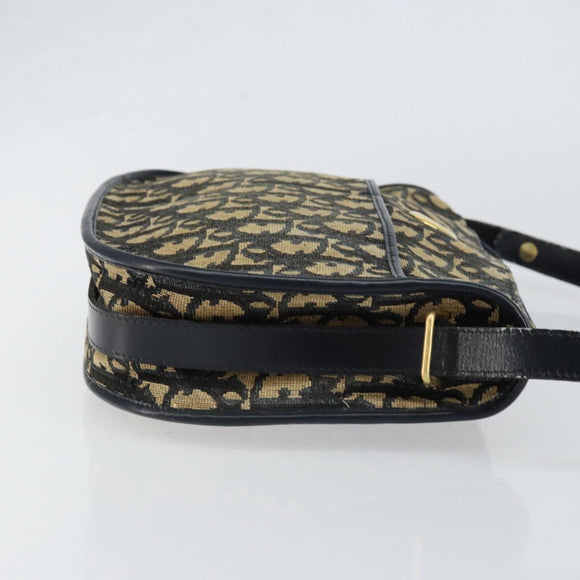 Christian Dior Trotter Canvas Shoulder Bag Navy Gold Auth 152262