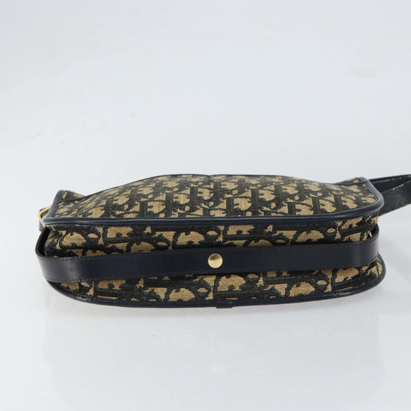 Christian Dior Trotter Canvas Shoulder Bag Navy Gold Auth 152262