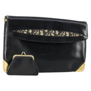 Christian Dior Trotter Canvas Clutch Bag Leather Black Gold Auth 152263-1