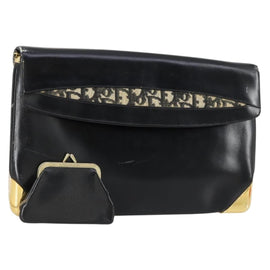 Christian Dior Trotter Canvas Clutch Bag Leather Black Gold Auth 152263