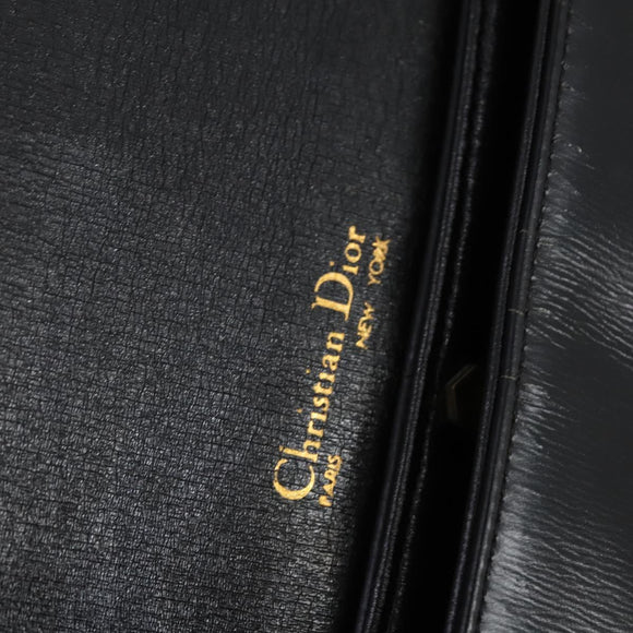 Christian Dior Trotter Canvas Clutch Bag Leather Black Gold Auth 152263