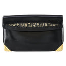 Christian Dior Trotter Canvas Clutch Bag Leather Black Gold Auth 152263-2