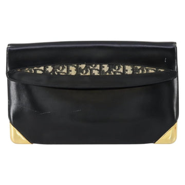 Christian Dior Trotter Canvas Clutch Bag Leather Black Gold Auth 152263 - 0