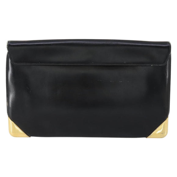 Christian Dior Trotter Canvas Clutch Bag Leather Black Gold Auth 152263