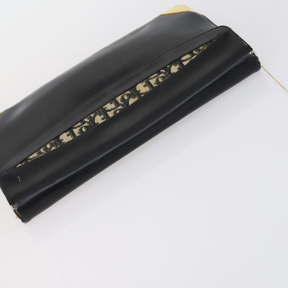 Christian Dior Trotter Canvas Clutch Bag Leather Black Gold Auth 152263