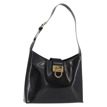 Salvatore Ferragamo Gancini Shoulder Bag Leather Black Gold Auth 152264