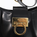 Salvatore Ferragamo Gancini Shoulder Bag Leather Black Gold Auth 152264-10