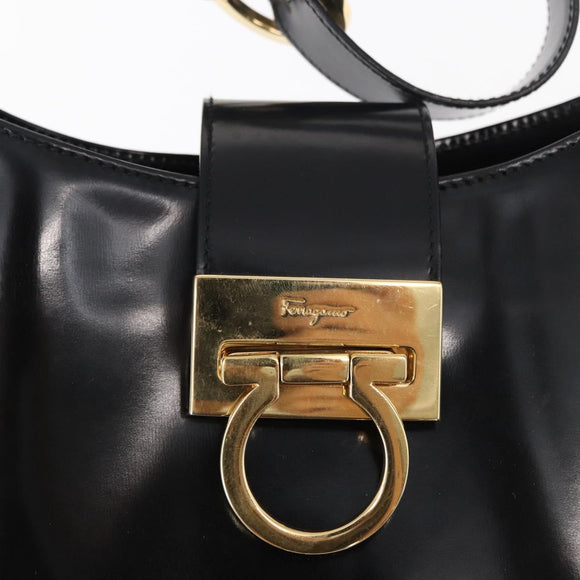 Salvatore Ferragamo Gancini Shoulder Bag Leather Black Gold Auth 152264