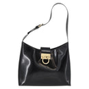 Salvatore Ferragamo Gancini Shoulder Bag Leather Black Gold Auth 152264-13