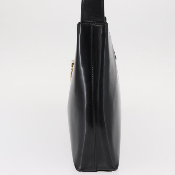 Salvatore Ferragamo Gancini Shoulder Bag Leather Black Gold Auth 152264