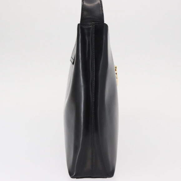 Salvatore Ferragamo Gancini Shoulder Bag Leather Black Gold Auth 152264