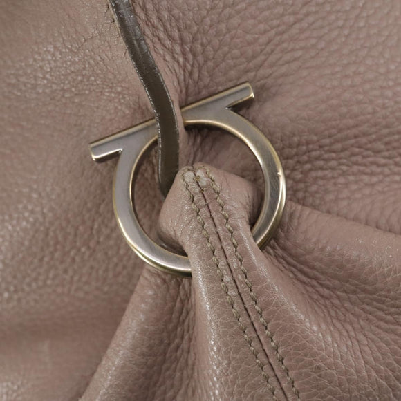 Salvatore Ferragamo Shoulder Bag Leather Beige Gold Auth 152265